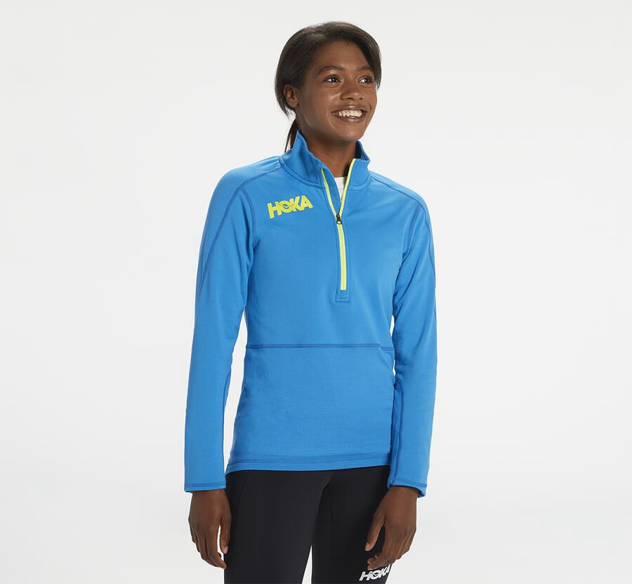 Hoka One One 1/2 Zip Midlayer - Women Tops - Blue,Australia VMT-079658